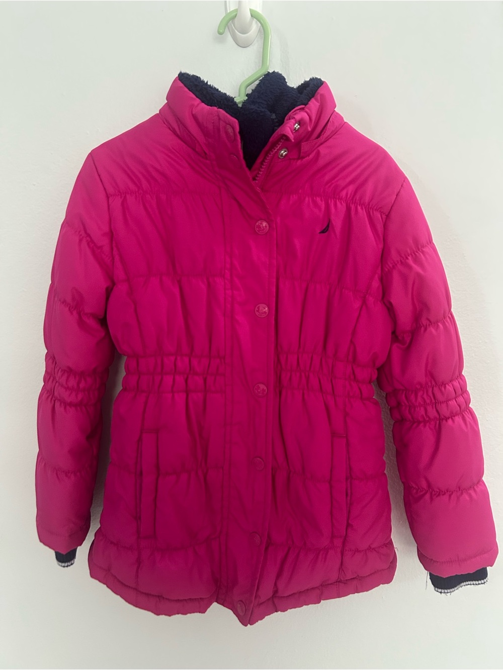 Nautica Girls Bright Pink Puffer Jacket with Navy Lining
